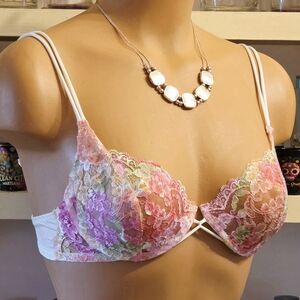 Jaclyn Smith Vintage Lace Bra 34-B Pink Green Semi-sheer Underwire EUC